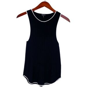 RAG & BONE Sleeveless Ribbed Knit Top in Black with White Trim Edge Size Large
